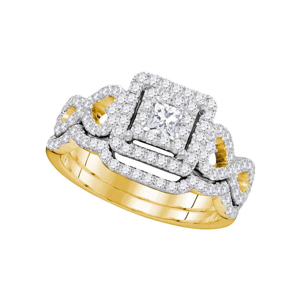 Image of ID 1 14k Yellow Gold Princess Diamond Woven Bridal Wedding Ring Set 7/8 Cttw (Certified)