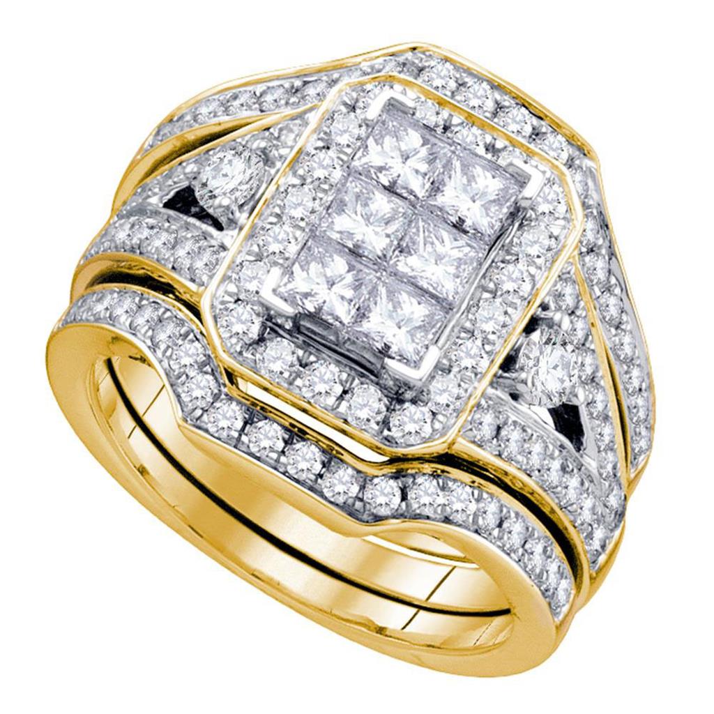 Image of ID 1 14k Yellow Gold Princess Invisible-set Diamond Wedding Bridal Ring Set 2 Cttw