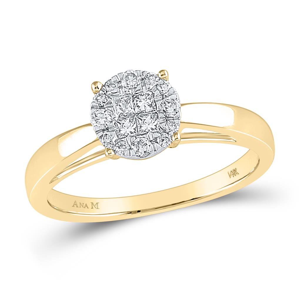 Image of ID 1 14k Yellow Gold Princess Round Diamond Bridal Engagement Ring 1/4 Cttw