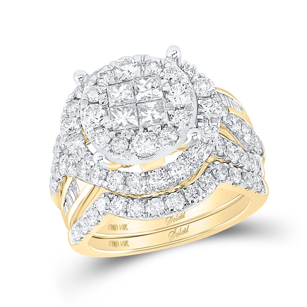 Image of ID 1 14k Yellow Gold Princess Round Diamond Bridal Wedding Ring Set 3 Cttw