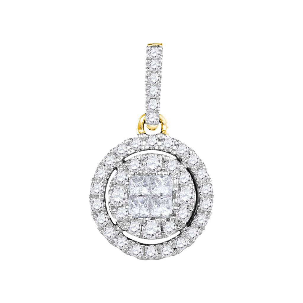 Image of ID 1 14k Yellow Gold Princess Round Diamond Cluster Pendant 1/2 Cttw