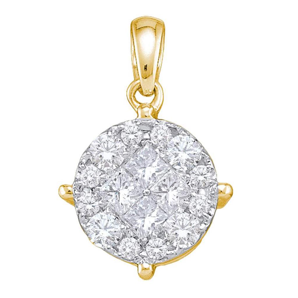Image of ID 1 14k Yellow Gold Princess Round Diamond Cluster Pendant 2 Cttw