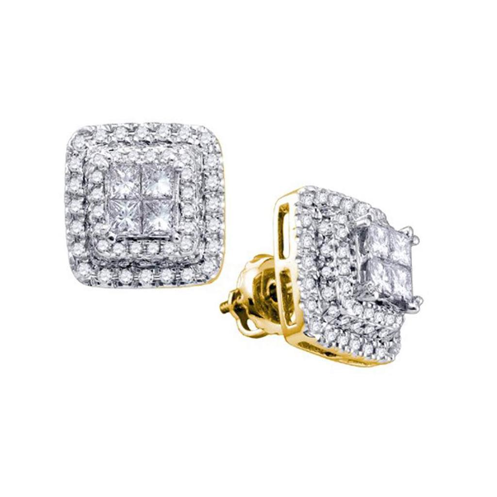 Image of ID 1 14k Yellow Gold Princess Round Diamond Square Frame Cluster Earrings 1 Cttw