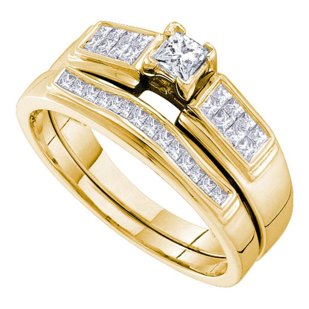 Image of ID 1 14k Yellow Gold Princess Solitaire Diamond Wedding Bridal Ring Set 1/2 Cttw