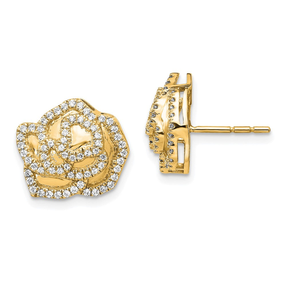 Image of ID 1 14k Yellow Gold Real Diamond Fancy Flower Earrings