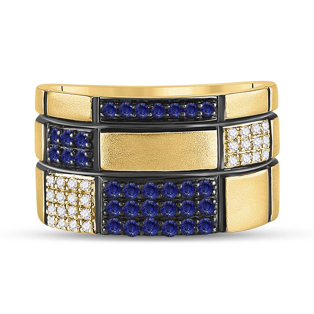 Image of ID 1 14k Yellow Gold Round Blue Sapphire Checkered Band Ring 5/8 Cttw