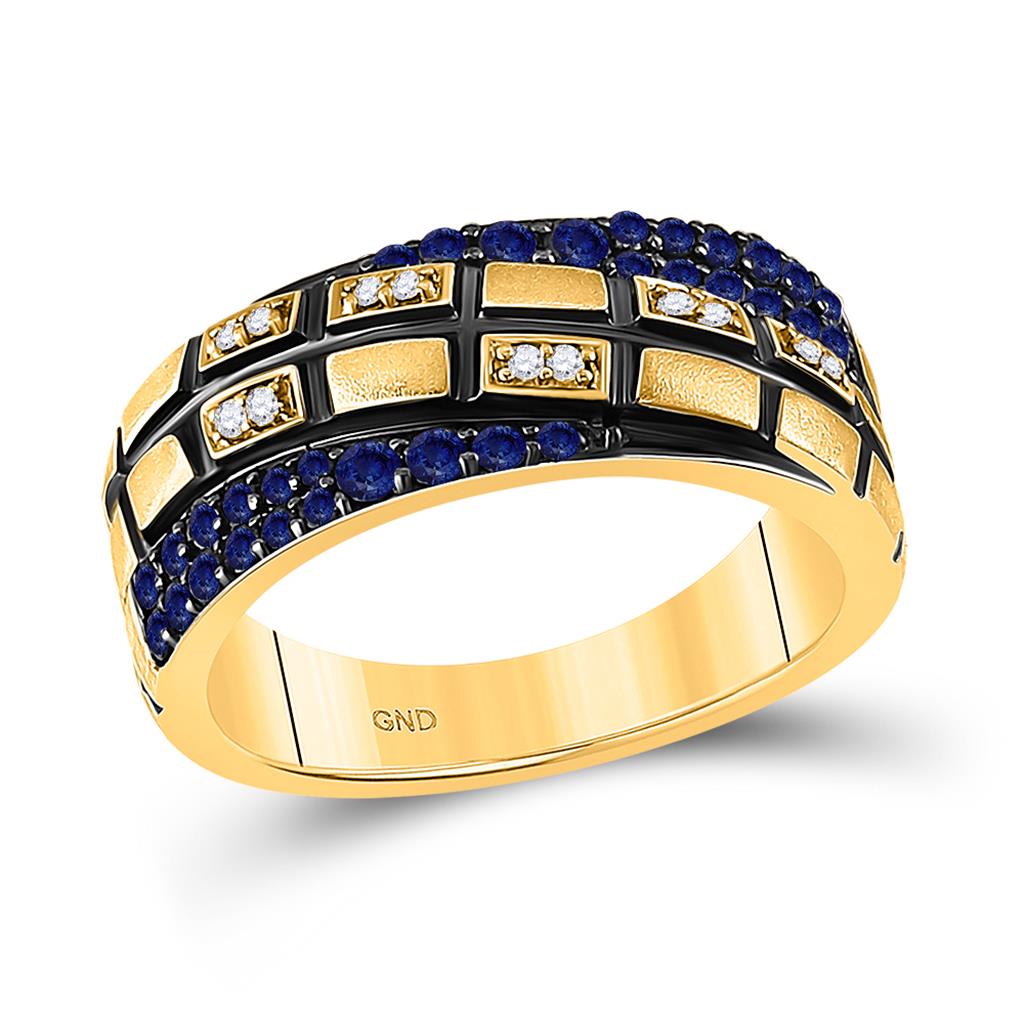 Image of ID 1 14k Yellow Gold Round Blue Sapphire Diamond Band Ring 5/8 Cttw