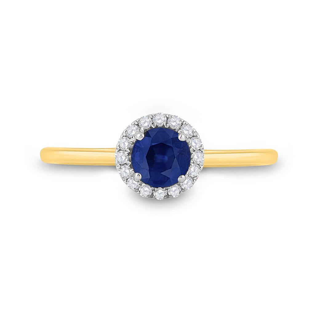 Image of ID 1 14k Yellow Gold Round Blue Sapphire Diamond Halo Ring 7/8 Cttw