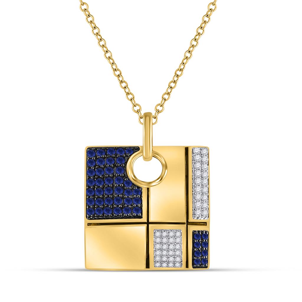 Image of ID 1 14k Yellow Gold Round Blue Sapphire Fashion Square Necklace 3/4 Ctw