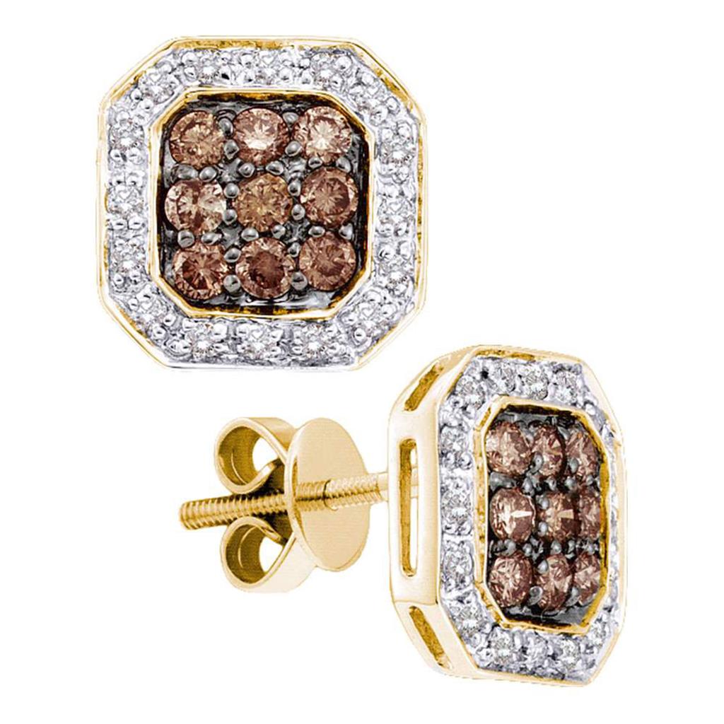 Image of ID 1 14k Yellow Gold Round Brown Diamond Cluster Earrings 3/4 Cttw