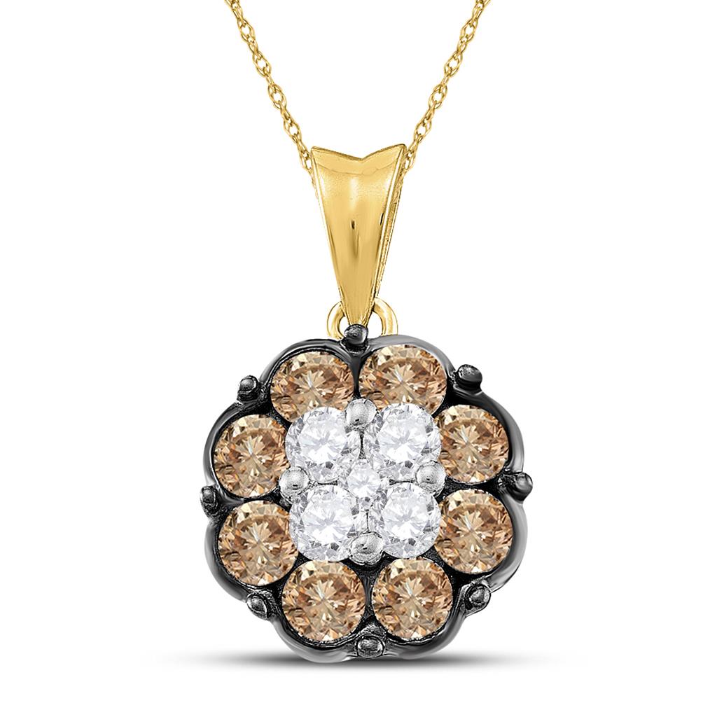 Image of ID 1 14k Yellow Gold Round Brown Diamond Cluster Pendant 1 Cttw