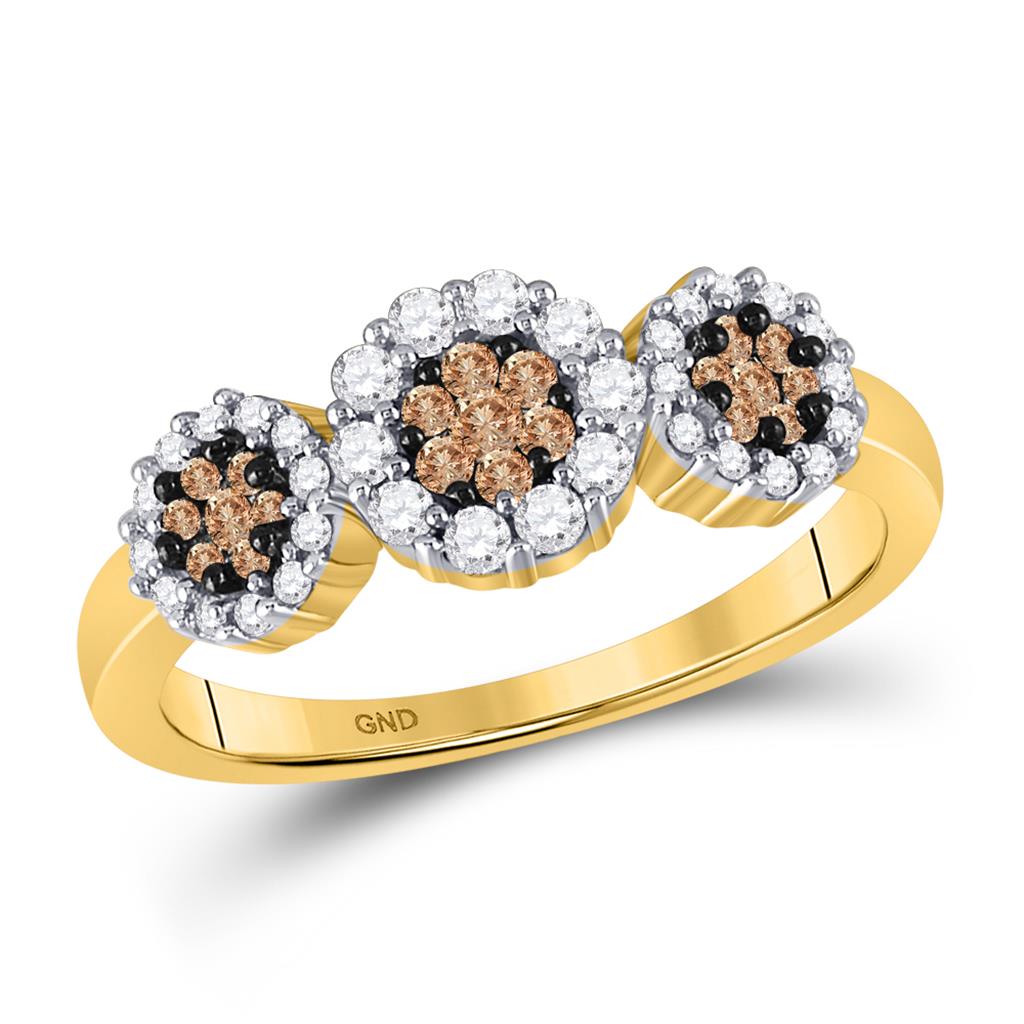 Image of ID 1 14k Yellow Gold Round Brown Diamond Cluster Ring 1/2 Cttw