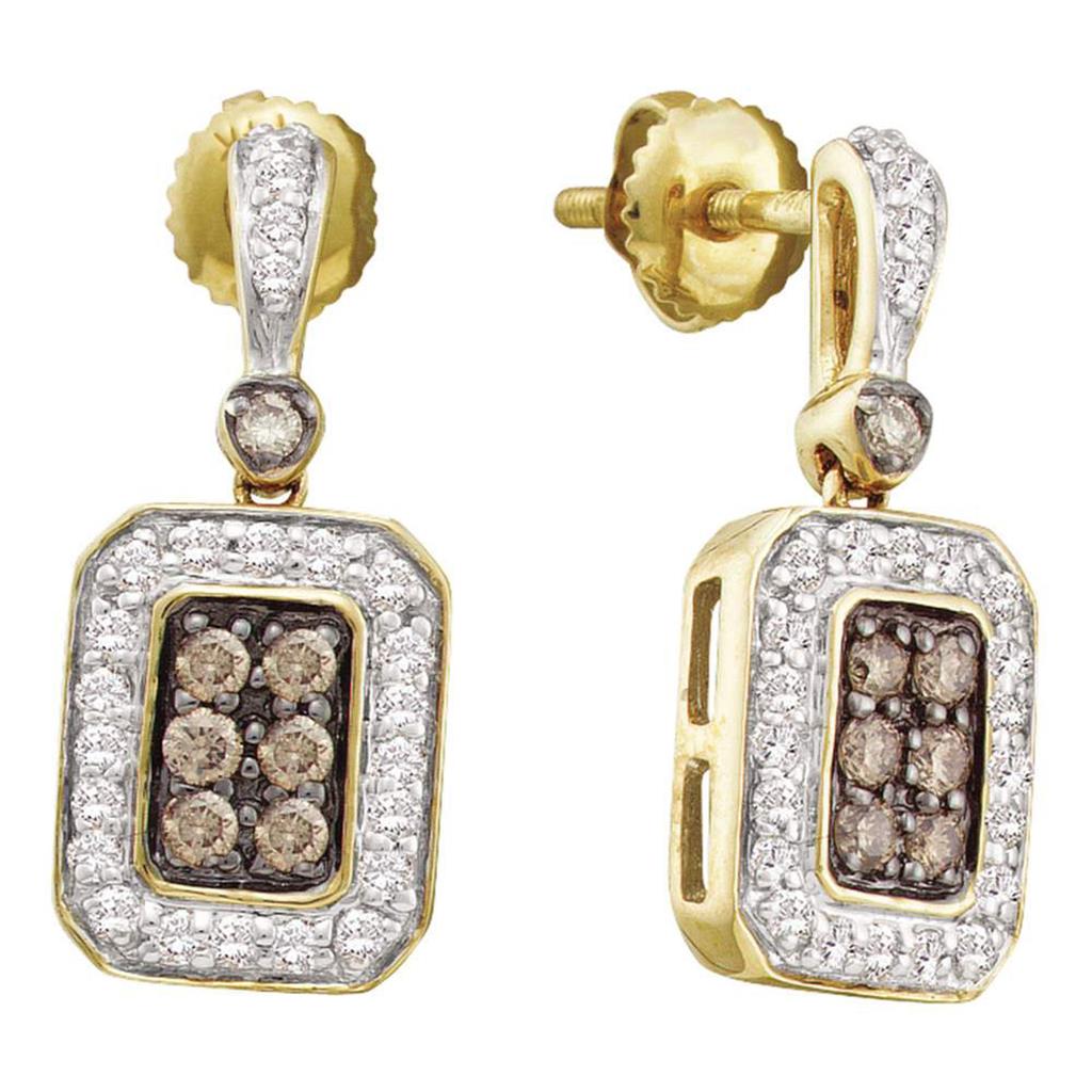 Image of ID 1 14k Yellow Gold Round Brown Diamond Dangle Earrings 1/2 Cttw