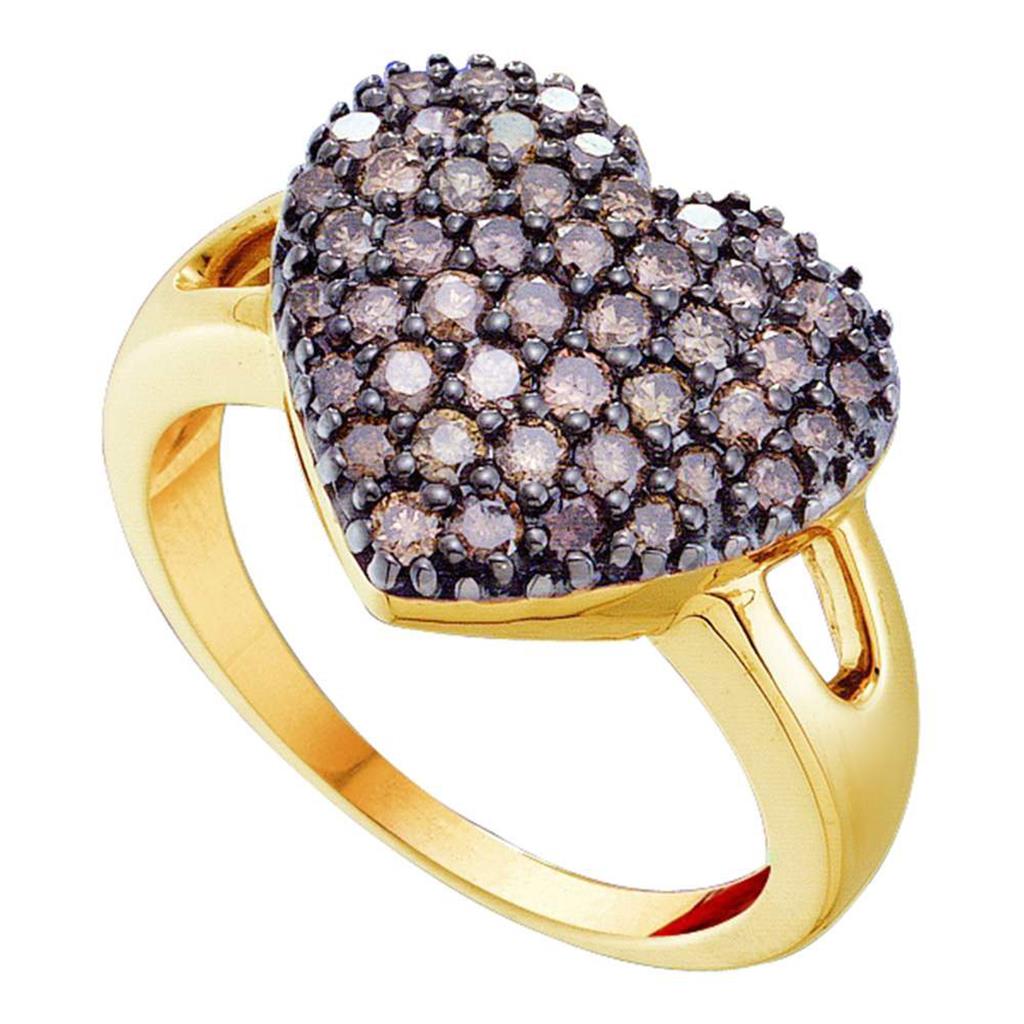 Image of ID 1 14k Yellow Gold Round Brown Diamond Heart Cluster Ring 1 Cttw