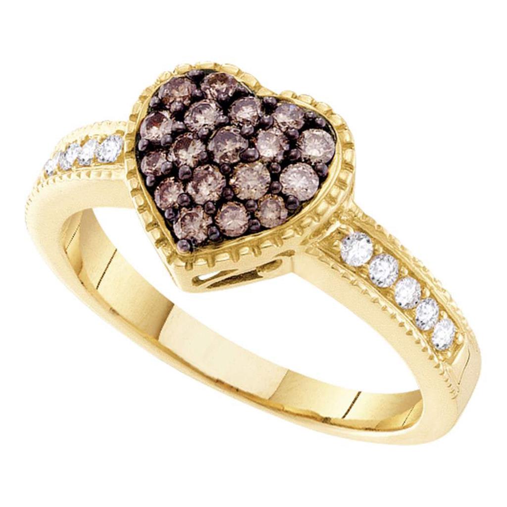 Image of ID 1 14k Yellow Gold Round Brown Diamond Heart Cluster Ring 1/2 Cttw
