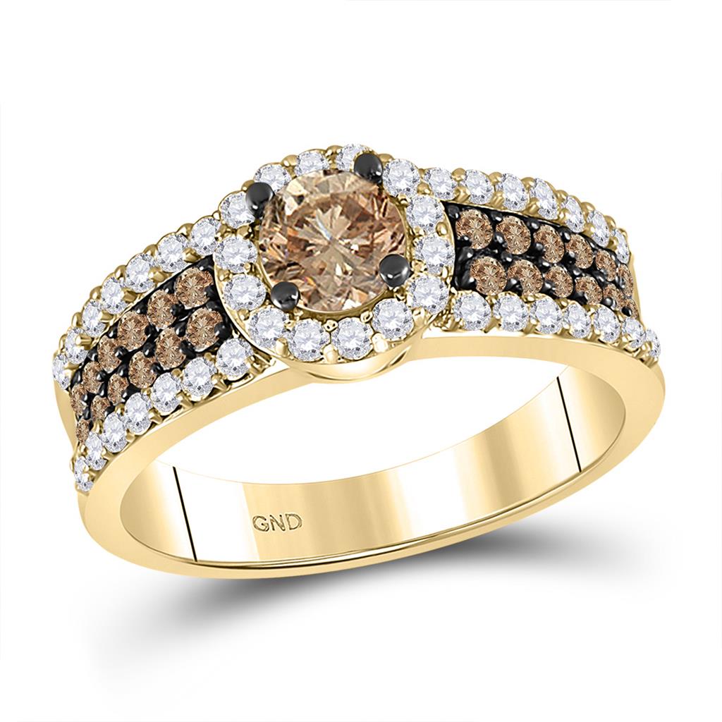 Image of ID 1 14k Yellow Gold Round Brown Diamond Solitaire Bridal Engagement Ring 1-1/4 Cttw