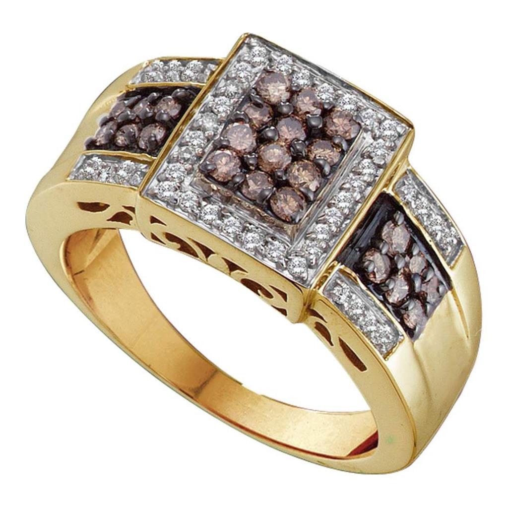 Image of ID 1 14k Yellow Gold Round Brown Diamond Square Cluster Ring 5/8 Cttw
