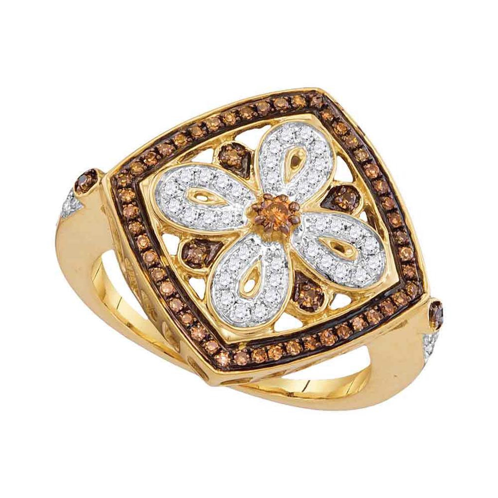 Image of ID 1 14k Yellow Gold Round Brown Diamond Square Fashion Ring 3/8 Cttw