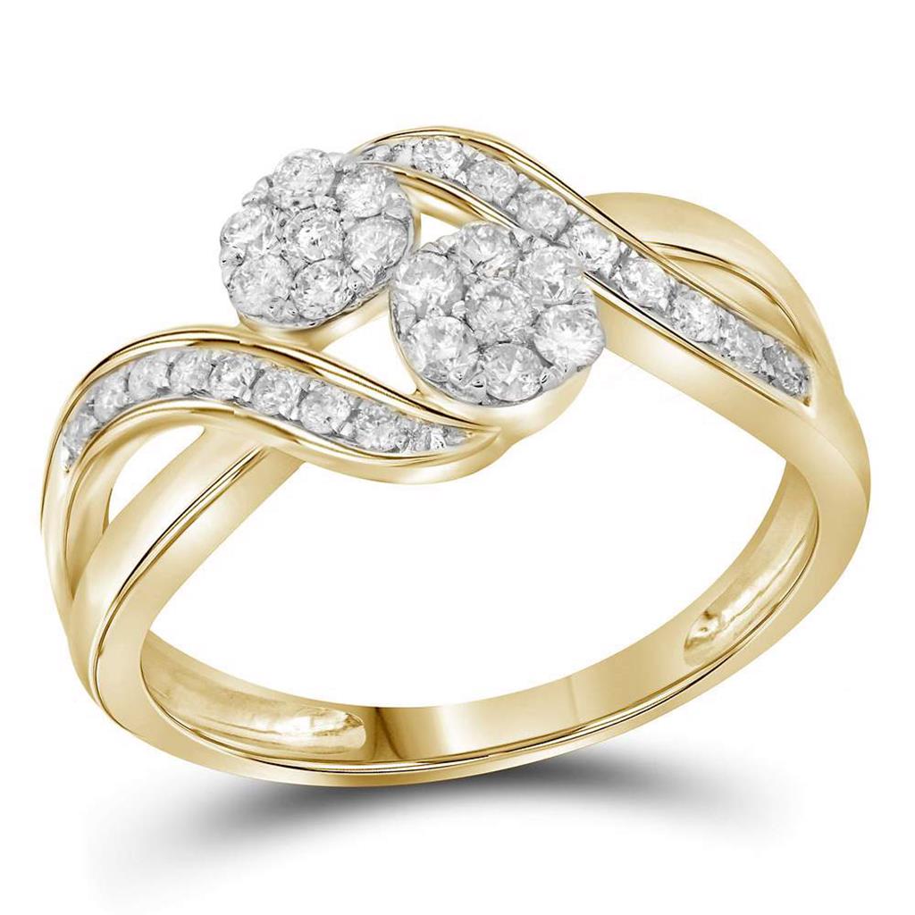 Image of ID 1 14k Yellow Gold Round Diamond 2-stone Bridal Engagement Ring 1/2 Cttw