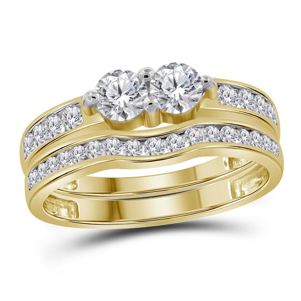 Image of ID 1 14k Yellow Gold Round Diamond 2-stone Wedding Ring Set 1 Cttw (Certified)