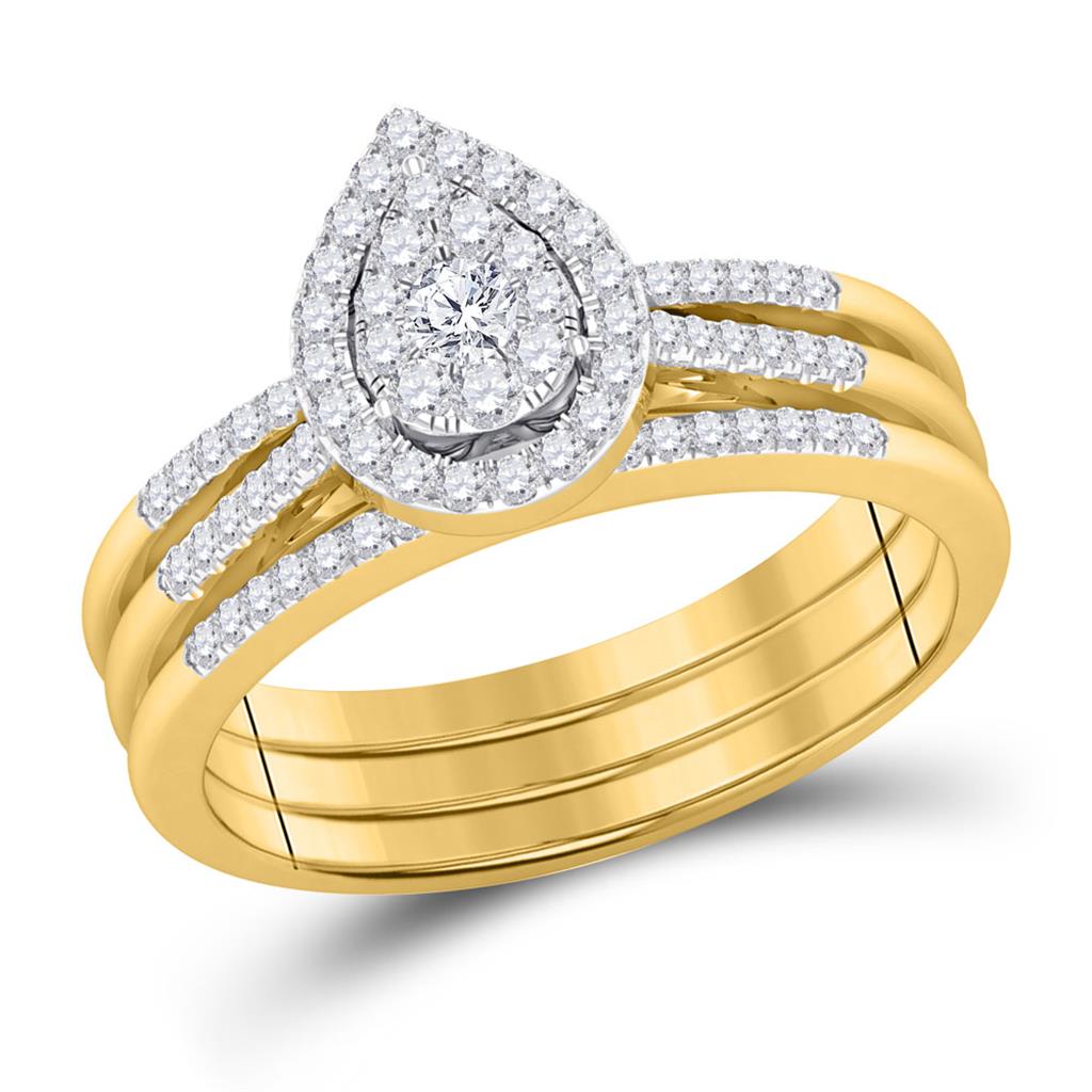 Image of ID 1 14k Yellow Gold Round Diamond 3-Piece Bridal Wedding Ring Set 1/2 Cttw