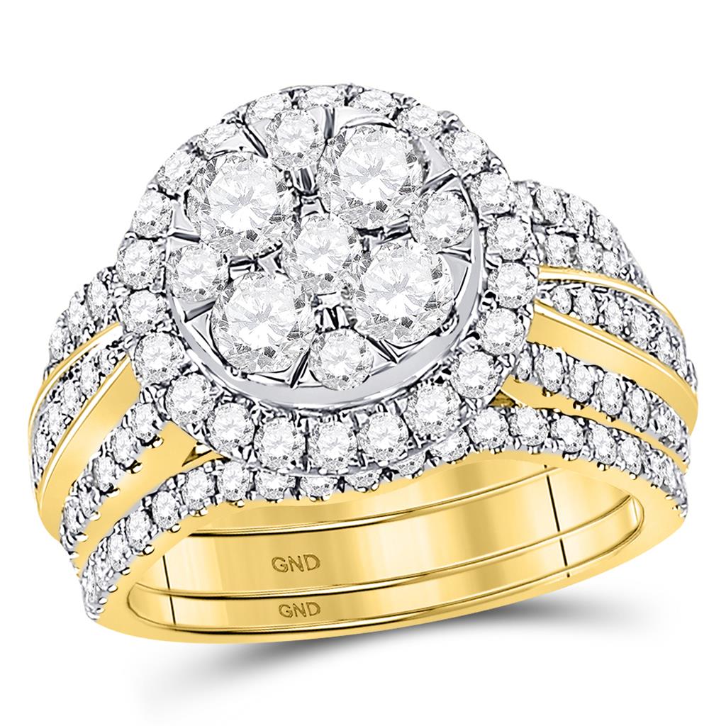 Image of ID 1 14k Yellow Gold Round Diamond 3-Piece Bridal Wedding Ring Set 2-1/2 Cttw