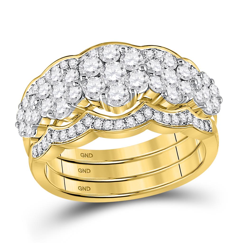 Image of ID 1 14k Yellow Gold Round Diamond 3-piece Bridal Wedding Ring Set 1-1/2 Cttw