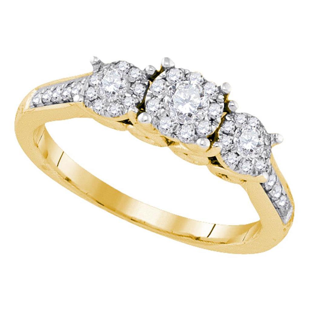 Image of ID 1 14k Yellow Gold Round Diamond 3-stone Bridal Engagement Ring 1/2 Cttw