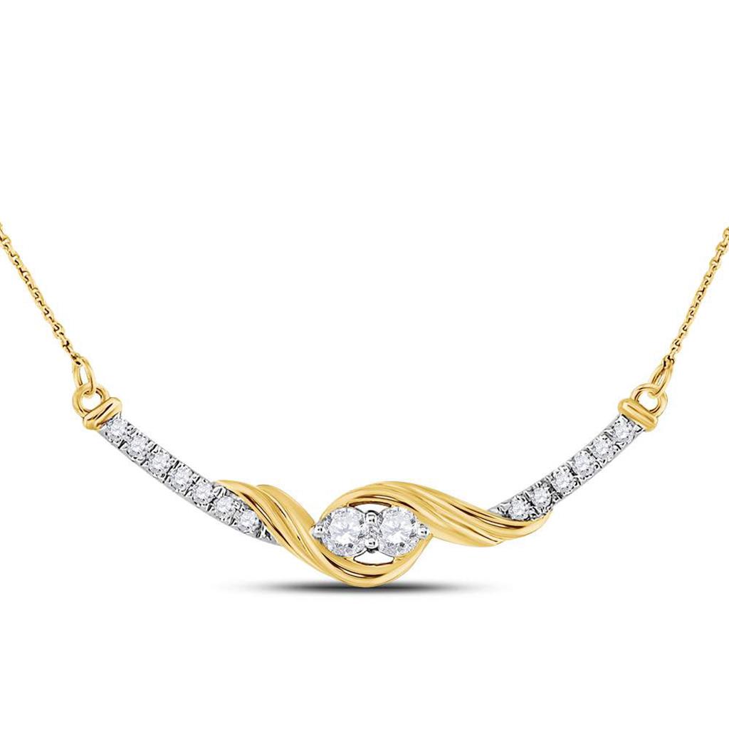 Image of ID 1 14k Yellow Gold Round Diamond Bar 2-stone Necklace 1/3 Cttw