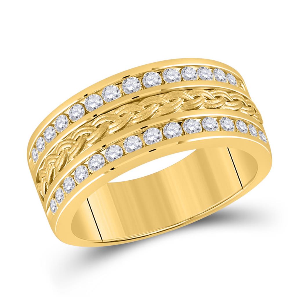 Image of ID 1 14k Yellow Gold Round Diamond Braid Wedding Band Ring 1 Cttw