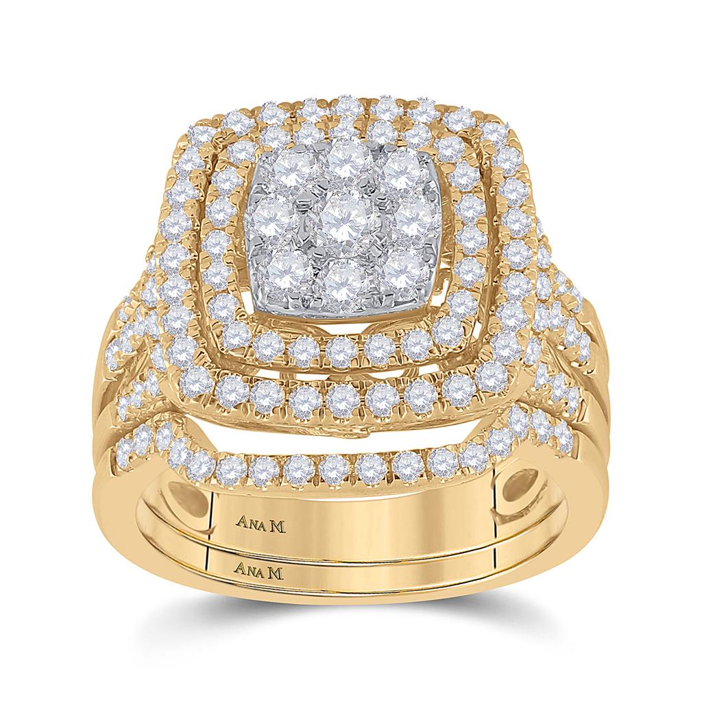 Image of ID 1 14k Yellow Gold Round Diamond Bridal Wedding Ring Set 1-1/2 Cttw