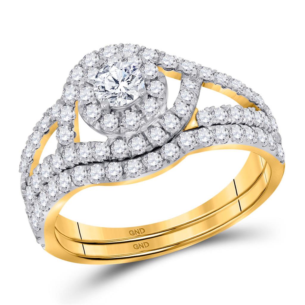 Image of ID 1 14k Yellow Gold Round Diamond Bridal Wedding Ring Set 1-1/4 Cttw (Certified)