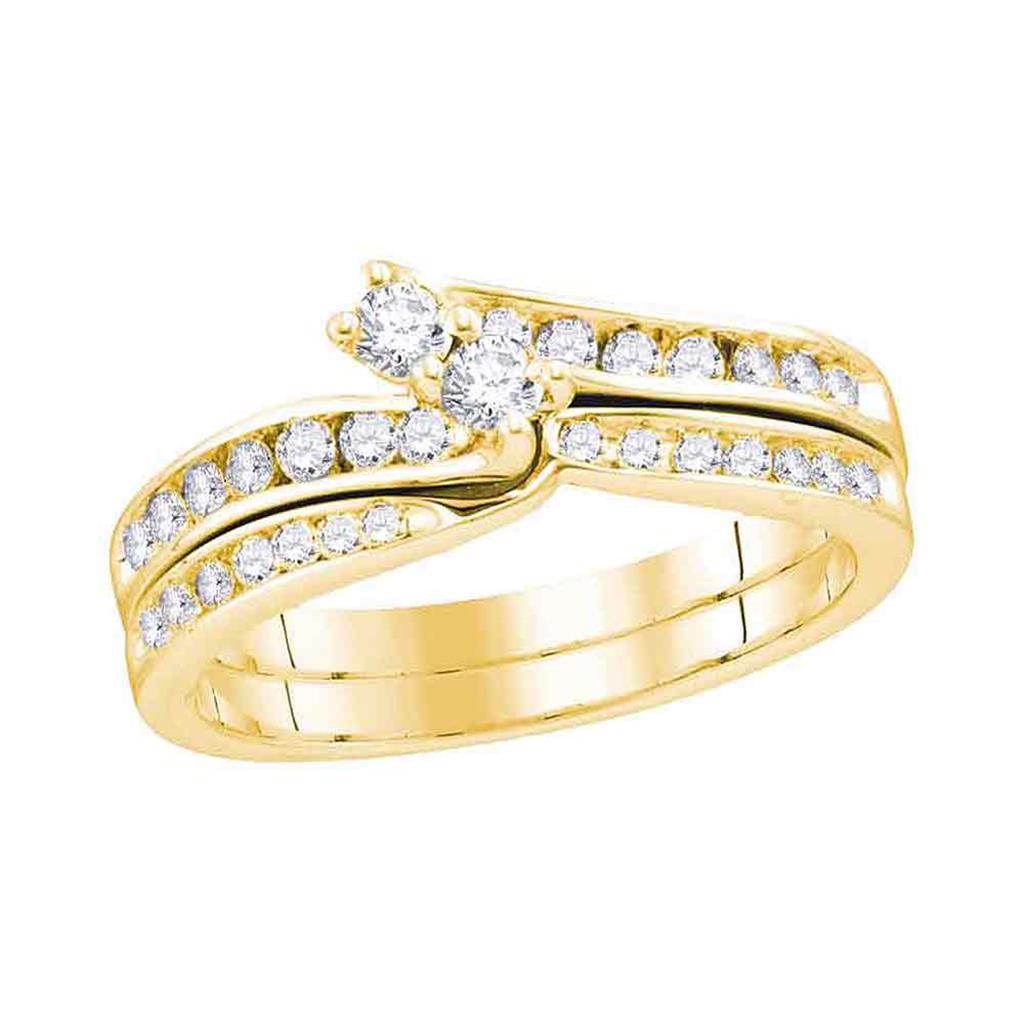 Image of ID 1 14k Yellow Gold Round Diamond Bridal Wedding Ring Set 1/2 Ctw (Certified)