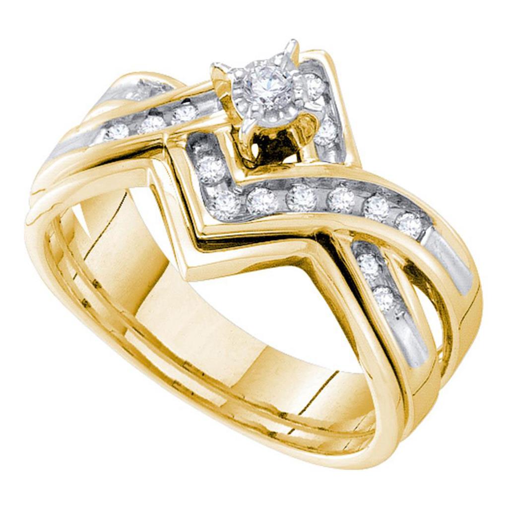 Image of ID 1 14k Yellow Gold Round Diamond Bridal Wedding Ring Set 1/4 Cttw