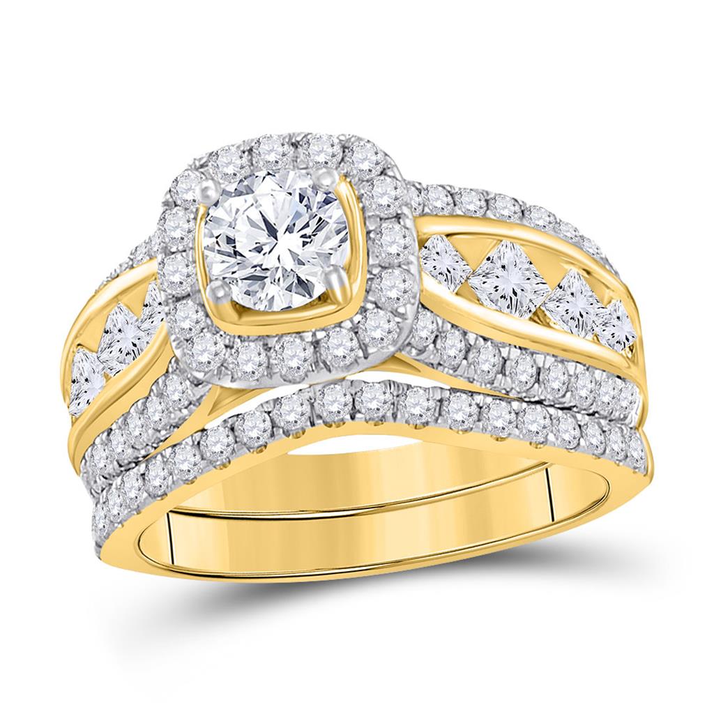 Image of ID 1 14k Yellow Gold Round Diamond Bridal Wedding Ring Set 2-1/4 Ctw (Certified)