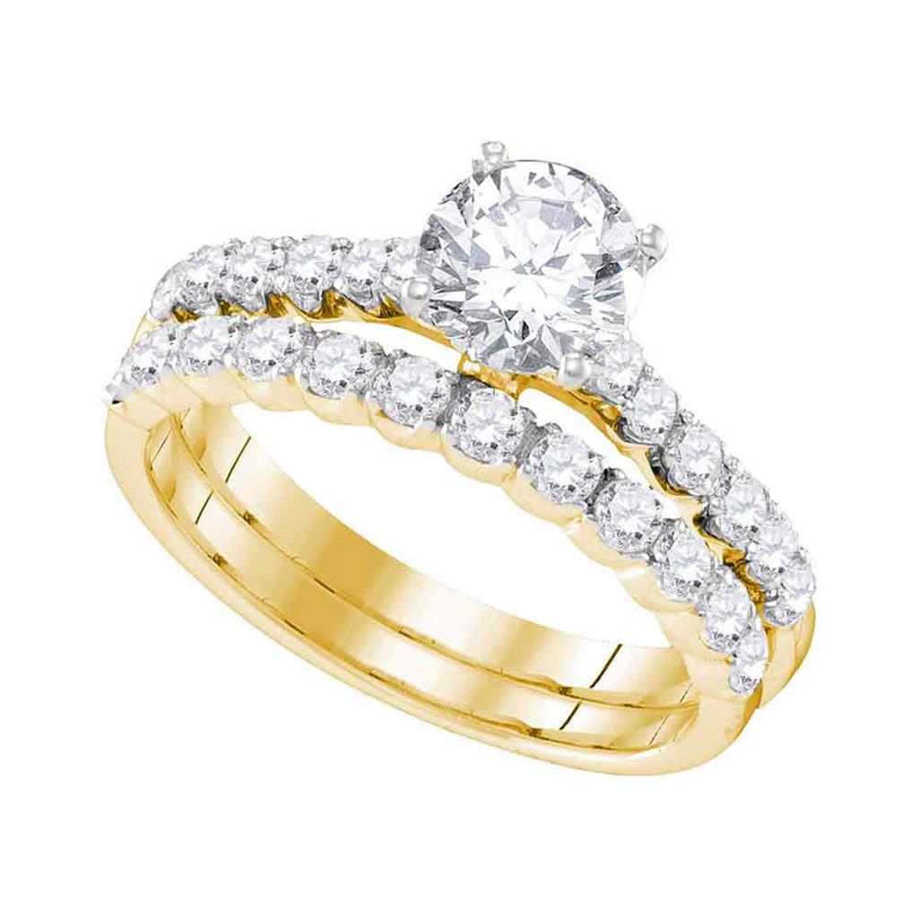Image of ID 1 14k Yellow Gold Round Diamond Bridal Wedding Ring Set 2-1/5 Cttw (Certified)