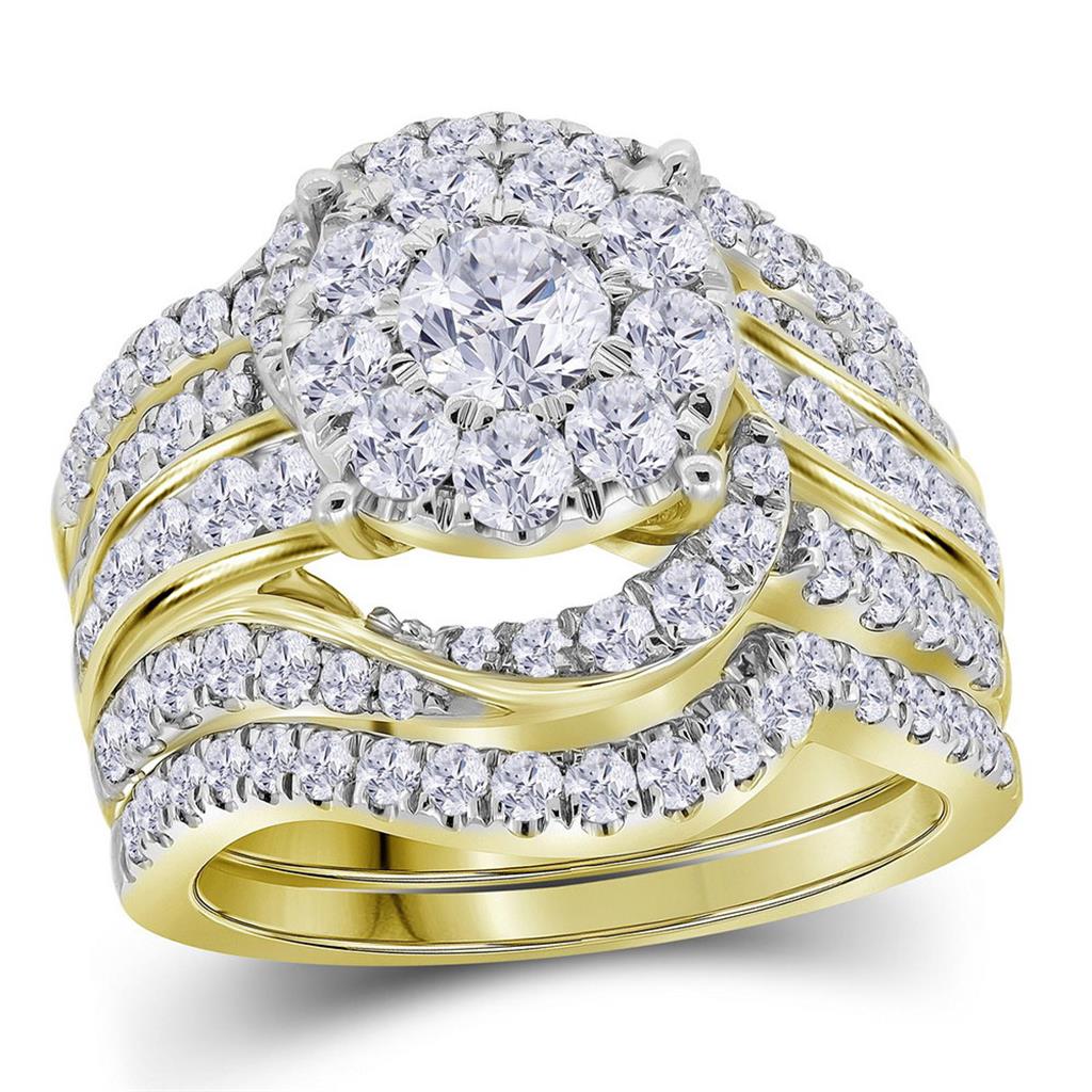 Image of ID 1 14k Yellow Gold Round Diamond Bridal Wedding Ring Set 2-3/8 Cttw