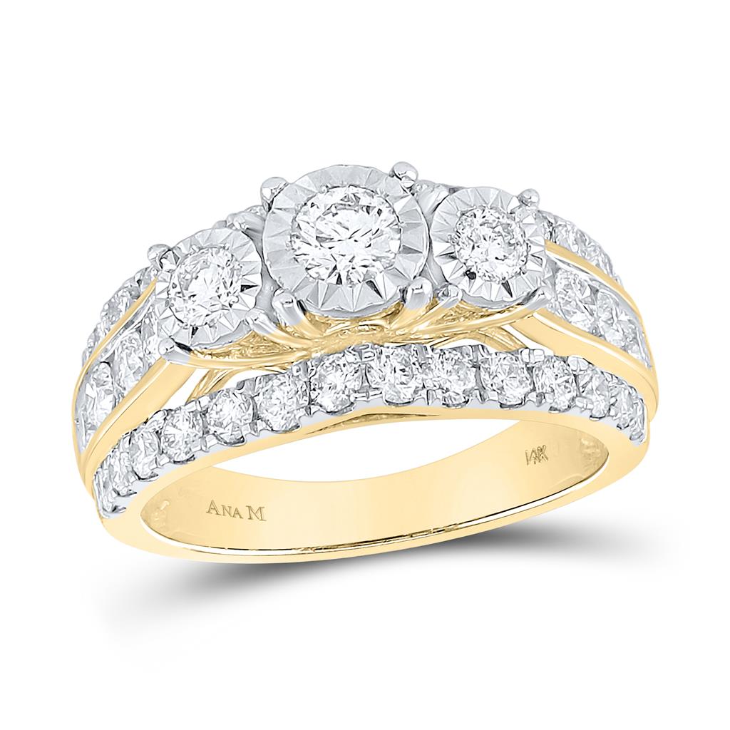 Image of ID 1 14k Yellow Gold Round Diamond Bridal Wedding Ring Set 2 Cttw (Certified)