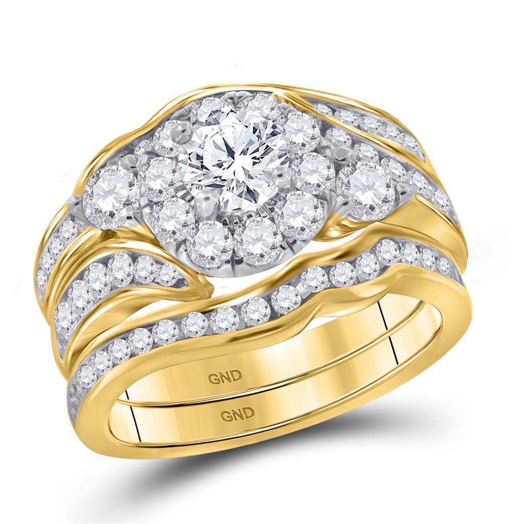 Image of ID 1 14k Yellow Gold Round Diamond Bridal Wedding Ring Set 2 Ctw (Certified)