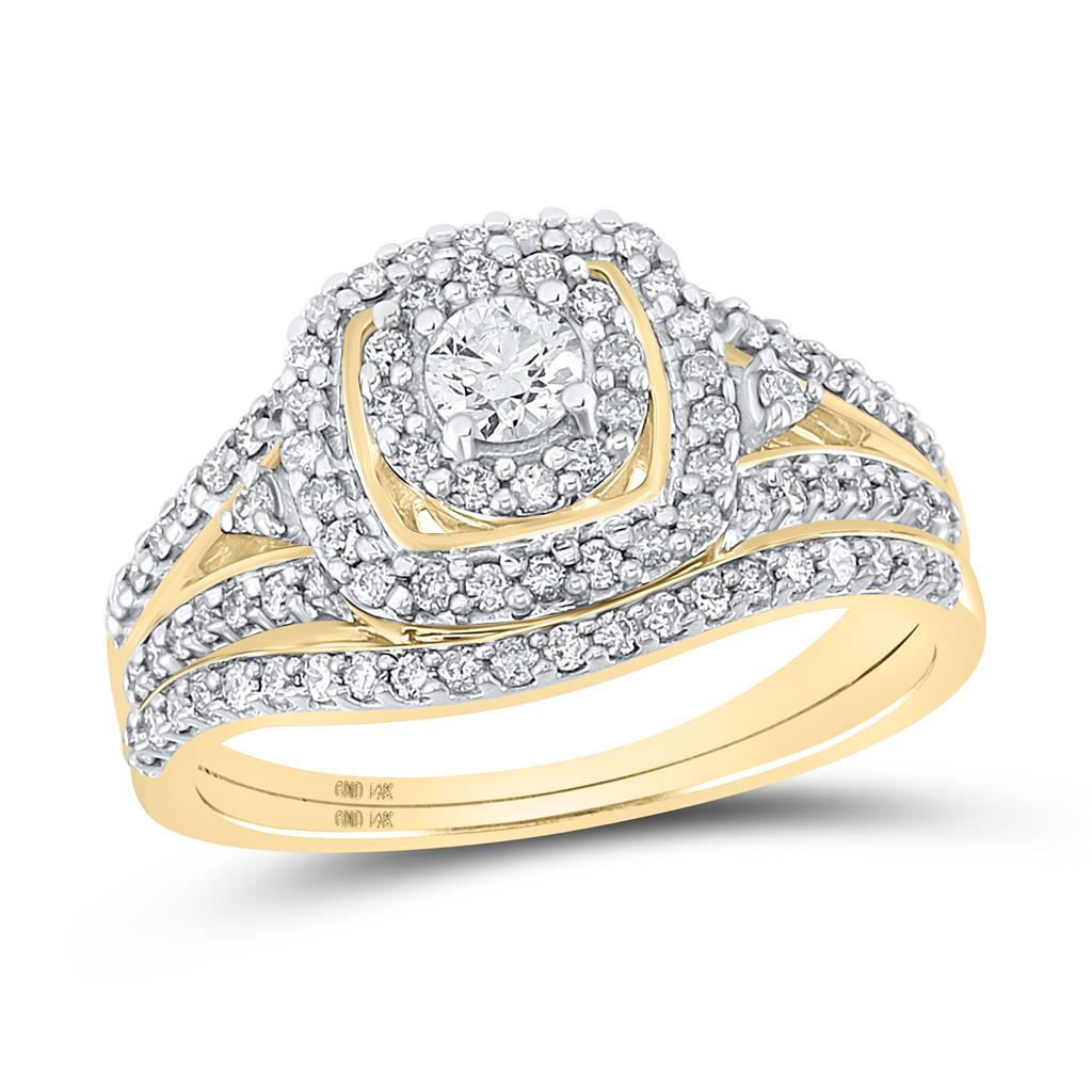 Image of ID 1 14k Yellow Gold Round Diamond Bridal Wedding Ring Set 3/4 Cttw