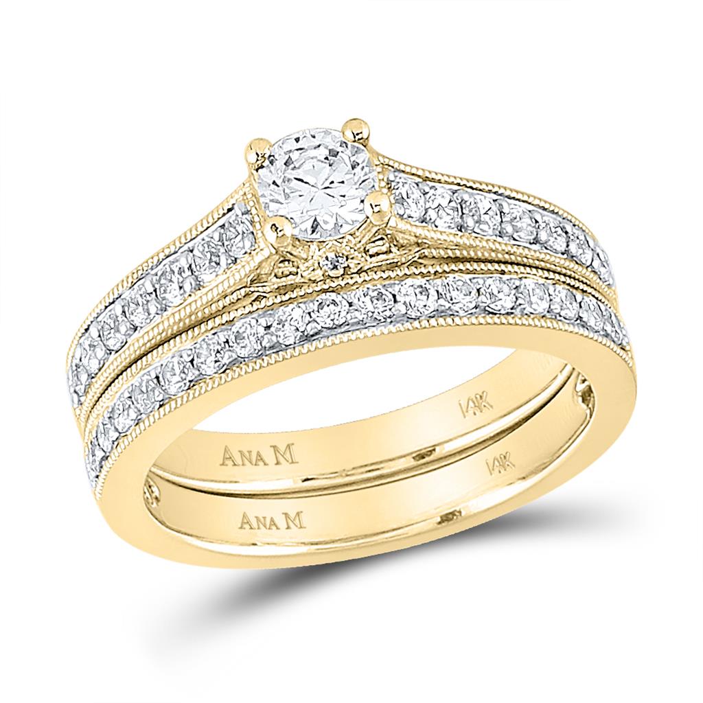 Image of ID 1 14k Yellow Gold Round Diamond Bridal Wedding Ring Set 3/4 Cttw (Certified)