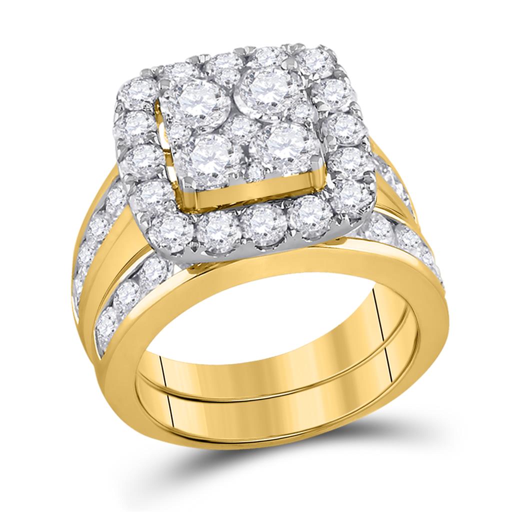 Image of ID 1 14k Yellow Gold Round Diamond Bridal Wedding Ring Set 4-1/4 Cttw