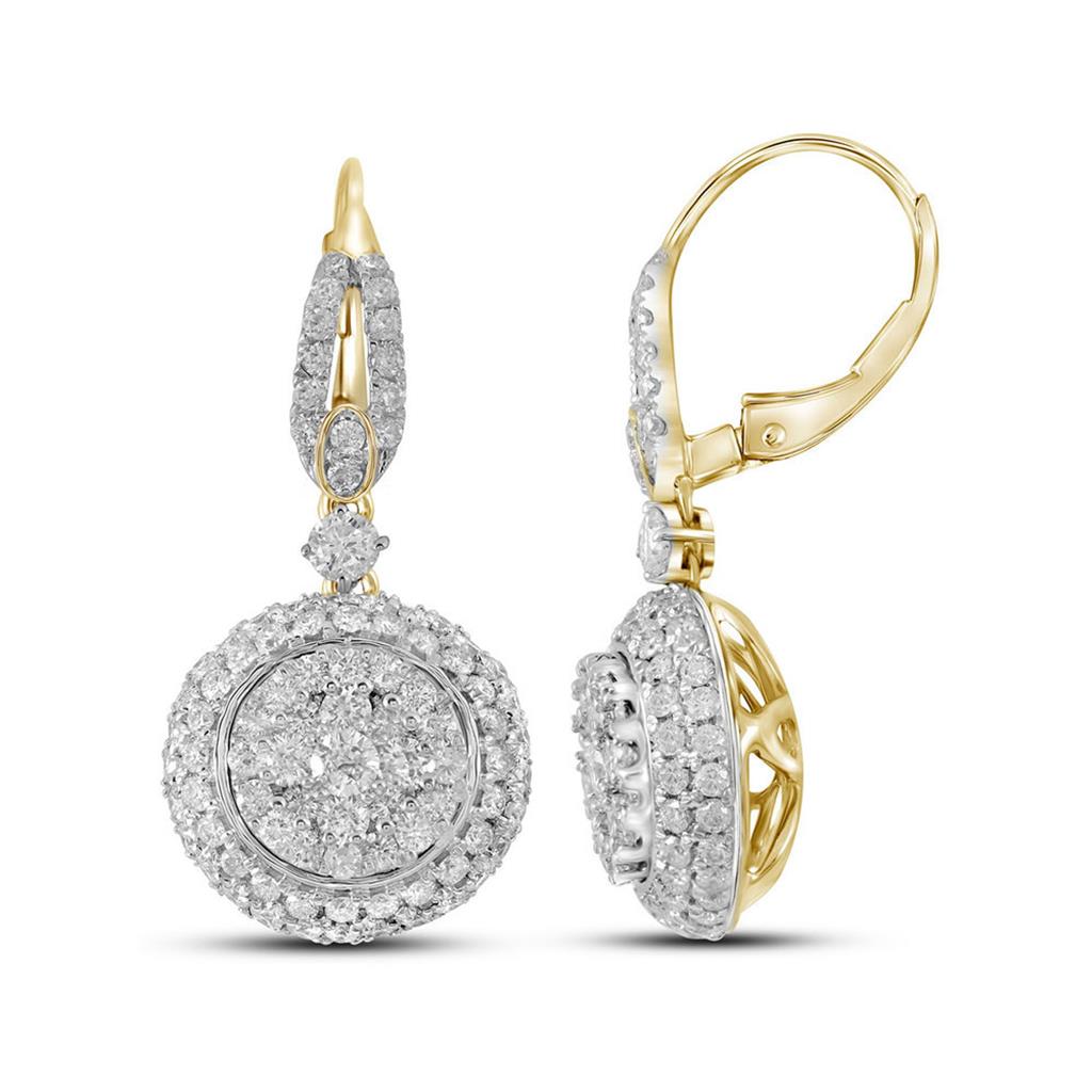Image of ID 1 14k Yellow Gold Round Diamond Circle Cluster Dangle Earrings 2 Cttw