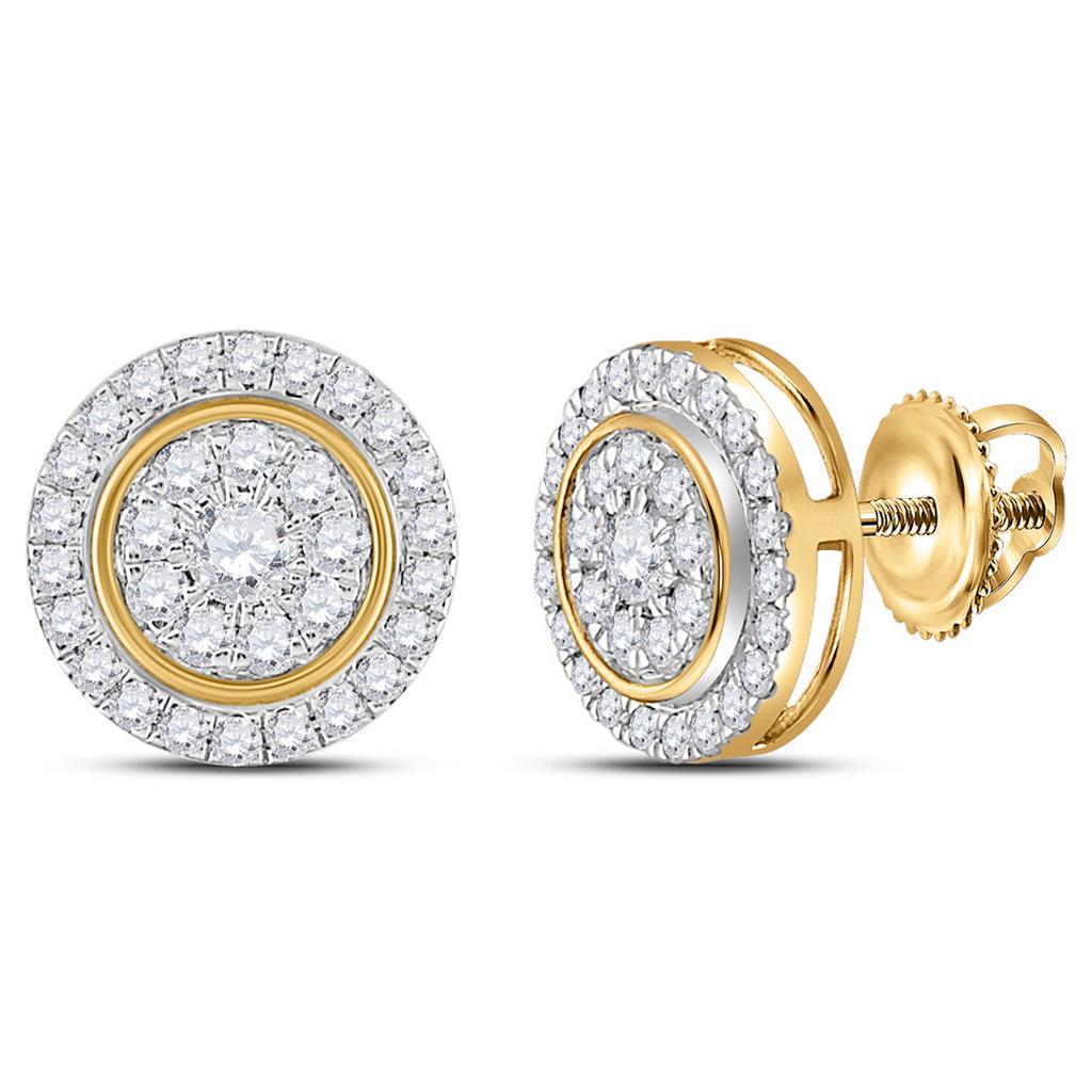 Image of ID 1 14k Yellow Gold Round Diamond Circle Cluster Earrings 1 Cttw