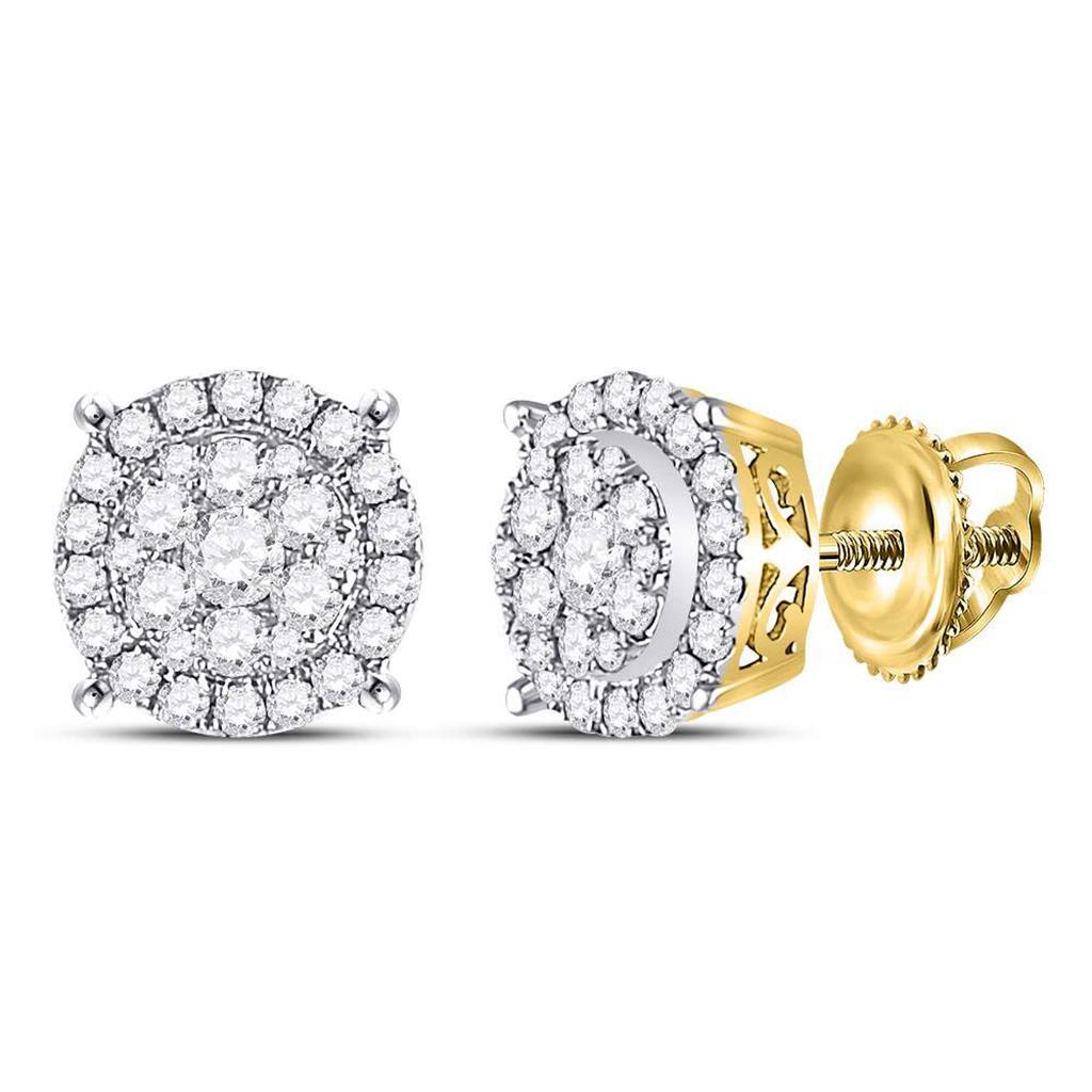 Image of ID 1 14k Yellow Gold Round Diamond Circle Cluster Earrings 1/2 Cttw