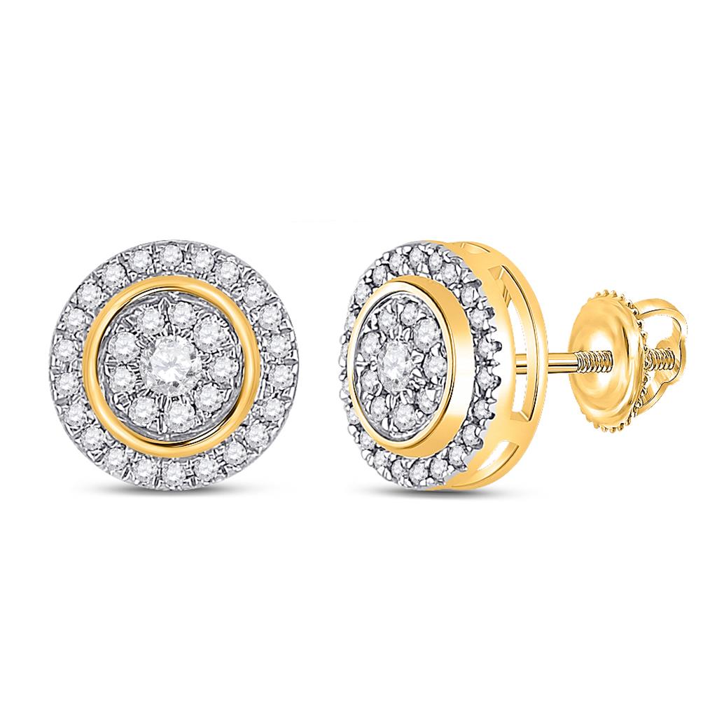 Image of ID 1 14k Yellow Gold Round Diamond Circle Cluster Earrings 1/3 Cttw