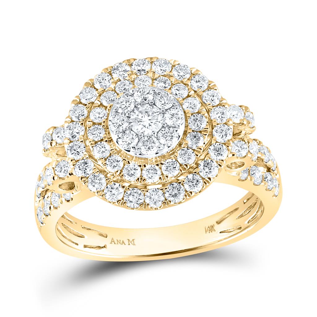 Image of ID 1 14k Yellow Gold Round Diamond Circle Cluster Ring 1-1/3 Cttw