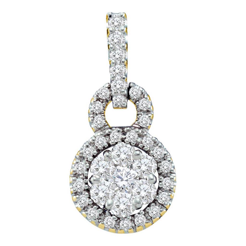 Image of ID 1 14k Yellow Gold Round Diamond Circle Frame Flower Cluster Pendant 1/2 Cttw