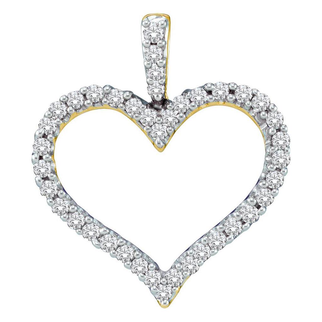 Image of ID 1 14k Yellow Gold Round Diamond Classic Heart Outline Pendant 1/2 Cttw