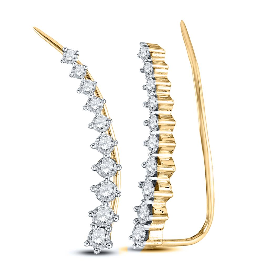 Image of ID 1 14k Yellow Gold Round Diamond Climber Earrings 3/4 Cttw